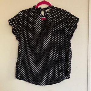 Monteau Polka Dot Womens Blk & White Blouse Sz XL Rockabilly Whimsical Twee